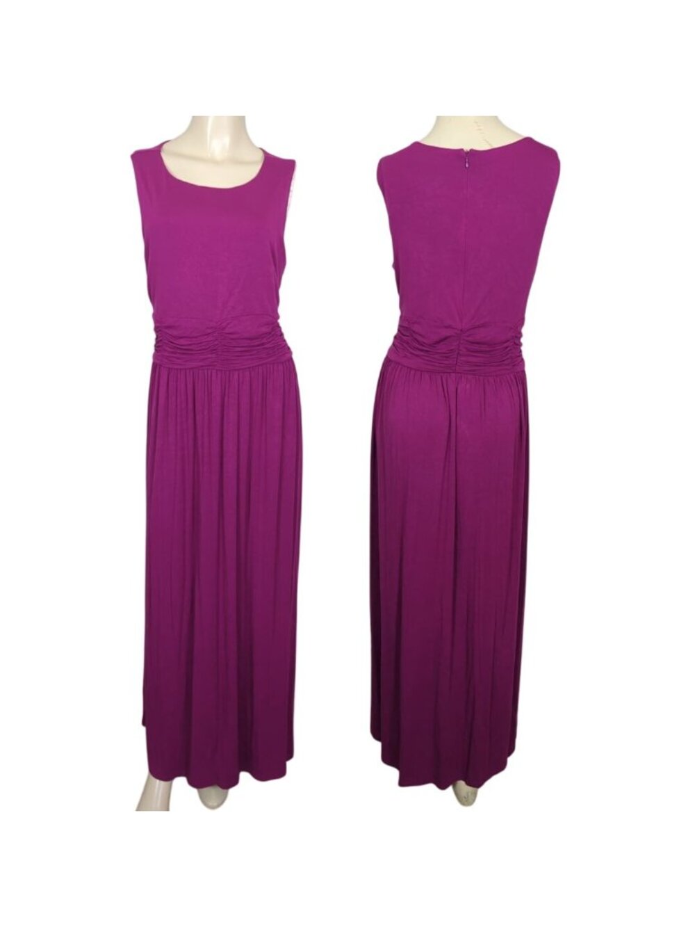 Soft Surroundings Sleeveless Magenta Maxi pullover Ruched Waist Dress size L